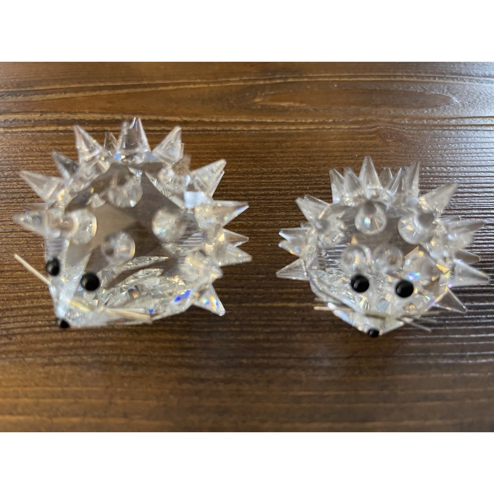 Swarovski Crystal Hedgehog Figurines-Set of Two Mom and Baby w/Wire Whiskers